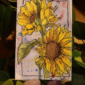 Cartes postales de tournesols peintes à la main, aquarelle, 10 x 14,5 cm
