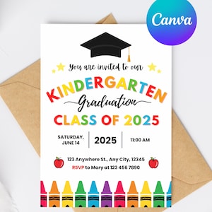 Invito per la laurea all'asilo, invito per la festa all'asilo, modello modificabile per l'asilo, modello Canva per l'asilo 2025
