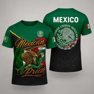 Mexican Pride T-Shirt – Mexico Flag Eagle Tee with National Symbol & Tribal Pattern