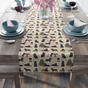 Black Lab Christmas Table Runner, Dog Lover Holiday Dining Decor