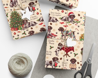 Weihnachtsgeschenkpapier mit Deutsch Kurzhaar-Motiv, Geschenkpapierrolle für Hunde in 3 Größen