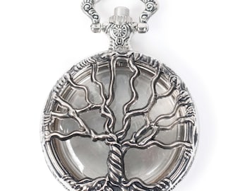 Large Watch Case - Tree, Imitation Silver Antiqued