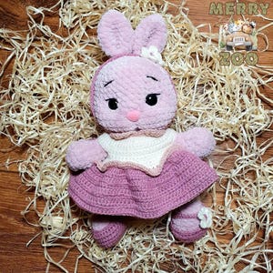 handmade crochet bunny toy soft plush pipk rabbit doll in dress amigurumi baby gift nursery decor toddler safe stuffed animal