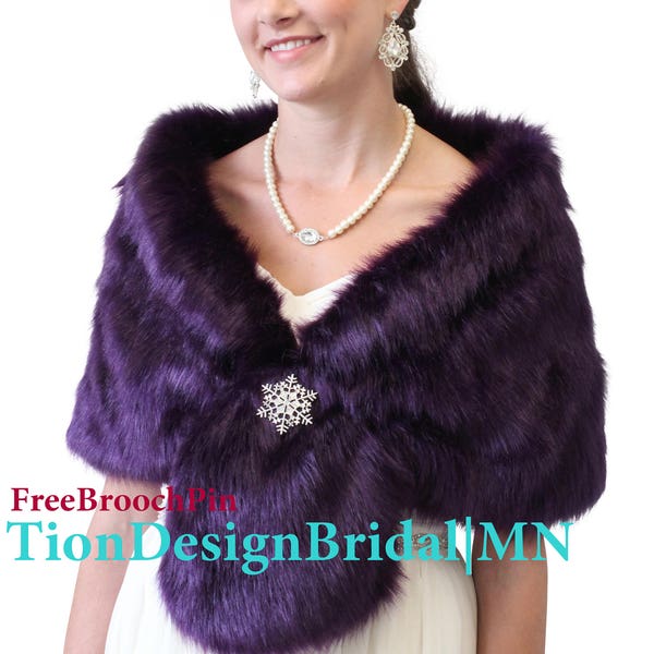 Wedding Purple Faux fur wrap, bridal wrap, bridal shrug, bridal stole faux fur shrug and stole, faux fur cape 800M-PURPLE