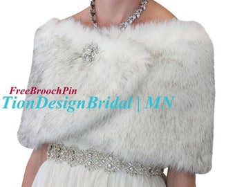 Bridal fur wrap, Arctic Fox Fur Wrap, faux fur Stole, faux fur Shrug, #306NF-ARCTIC