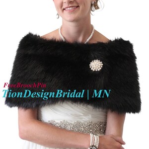 Bridal Fur Shawl Wrap, Black Faux Fur Wrap, Fur Stole, Wedding Fur Shawl, 309F-BLK image 2