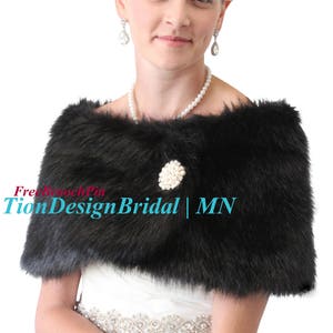 Bridal Fur Shawl Wrap, Black Faux Fur Wrap, Fur Stole, Wedding Fur Shawl, 309F-BLK image 3