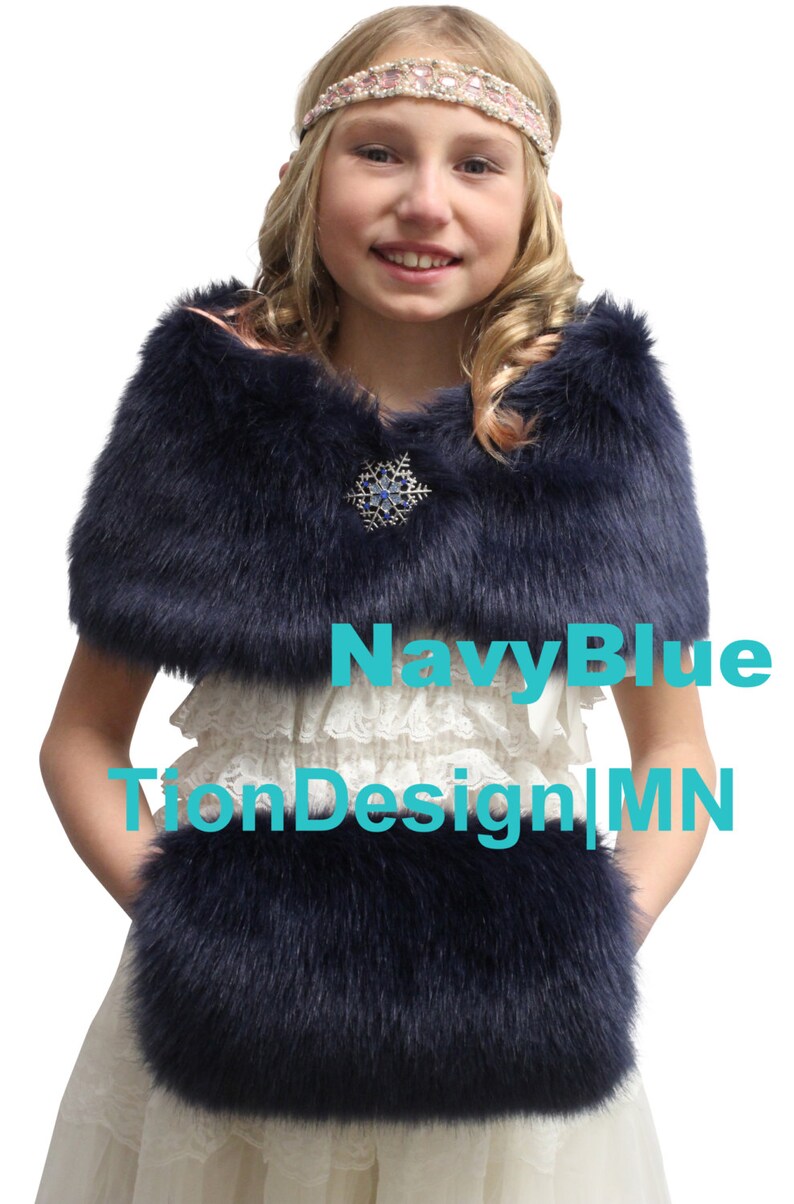 Bridal Wrap Girls Navy Blue Faux Fur Wrap Faux Fur Shrug 3 - Etsy