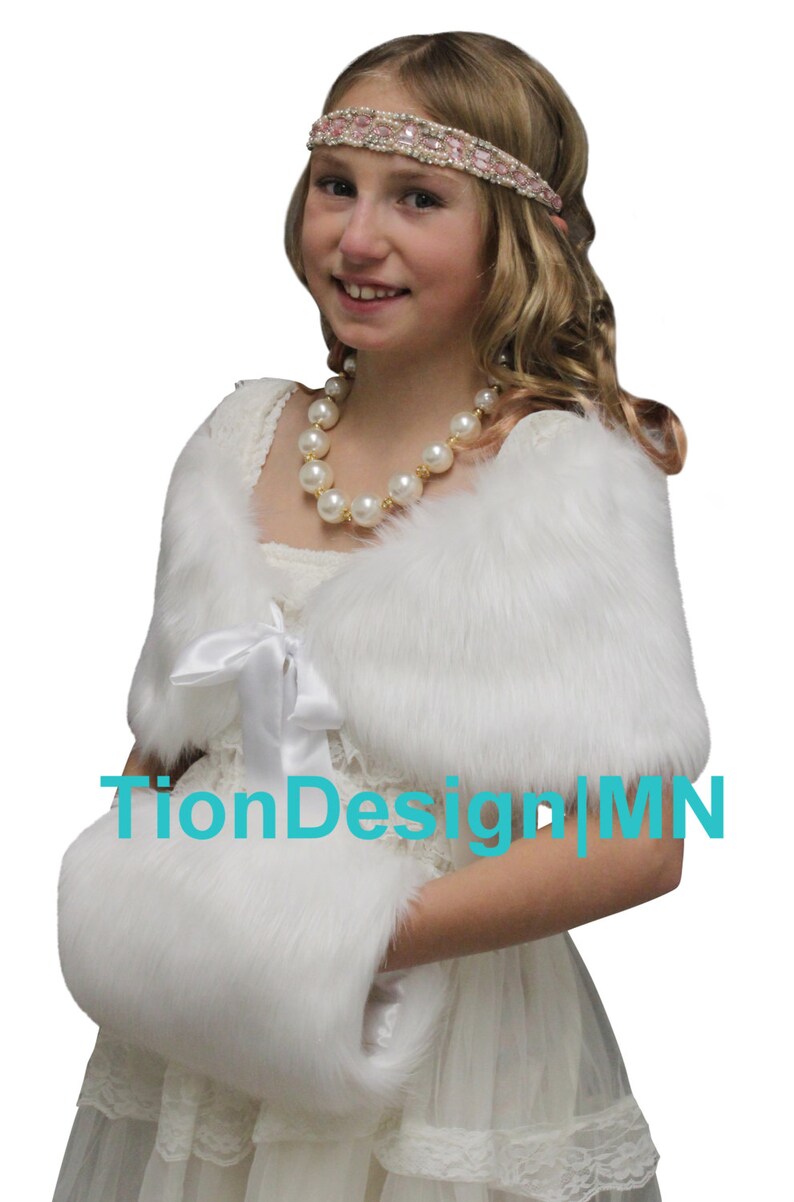 Faux fur shawl White Kid faux fur shrug for flower girls fur Etsy