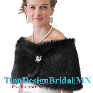 Bridal Fur Shawl Wrap, Black Faux Fur Wrap, Fur Stole, Wedding Fur Shawl, 309F-BLK image 4