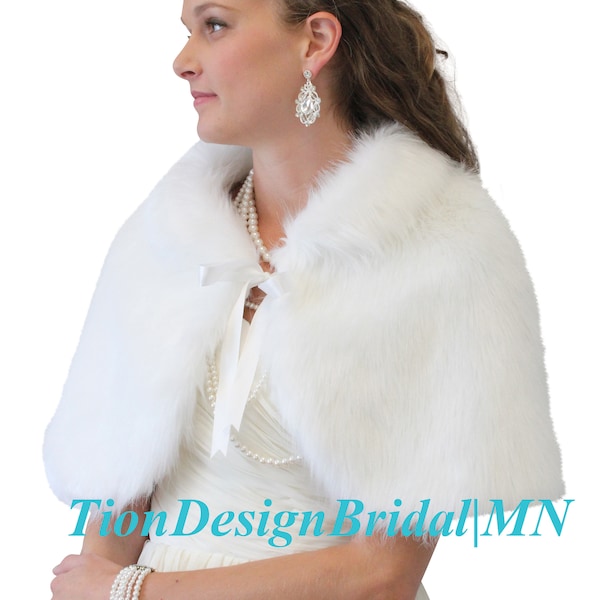 Bridal fur capelet White for Women, faux fur wrap, Winter white fur cape, faux fur shawl 650NF-WHI