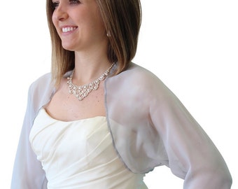 Silver Chiffon Shrug, Silver Bridal Bolero, Bridal jacket, Bridal Shawl 890-Silver