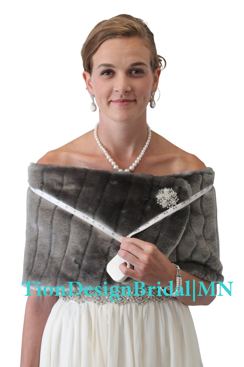 Faux fur wrap GRAY, Bridal Faux Fur Shrug, Wedding Fur Stole, Fur Shawl, 306NM-GRAY image 4