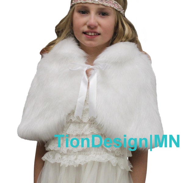 Kid Faux fur capelet White, Winter white fur cape, faux fur shawl 650NF-WHI