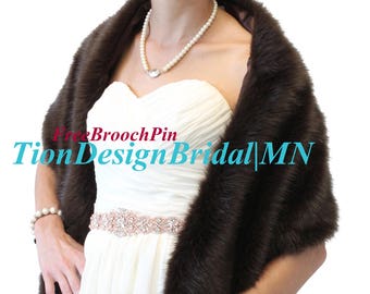 Bridal fur stole, Mocha stole faux fur, Luxury fur shrug, bridal shawl wrap fur, wedding stole 909NF-MOCHA