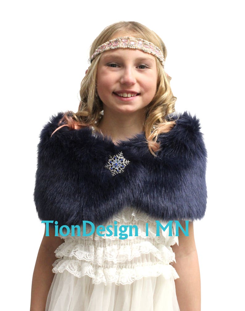 Bridal wrap Girls Navy Blue Faux Fur Wrap faux fur shrug 3 | Etsy