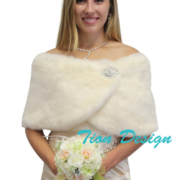 Bridal Shawl Wrap, Creme Faux Fur Wedding Wrap, 306NF-CREME