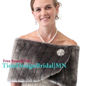 Faux fur wrap GRAY, Bridal Faux Fur Shrug, Wedding Fur Stole, Fur Shawl, 306NM-GRAY image 2