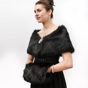 Bridal Fur Shawl Wrap, Black Faux Fur Wrap, Fur Stole, Wedding Fur Shawl, 309F-BLK image 5