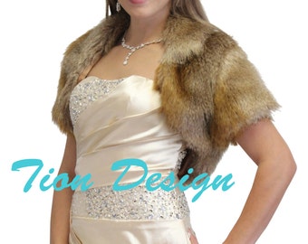 Faux fur jacket Vintage Brown, faux fur wrap, faux fur cape, faux fur shrug, 680NF-VBRN