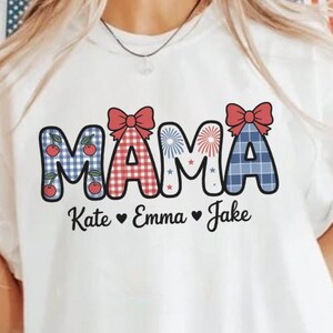 Comfort Colors Personalized 4th of July Mama Shirt With Kids Name Fourth of July T Shirt Patriotic Mama Shirt for July 4th Tee American Mama