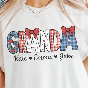 Comfort Colors Personalized 4th of July Grandma Shirt With Kids Name Fourth of July T Shirt Patriotic Mama Shirt for July 4th Tee