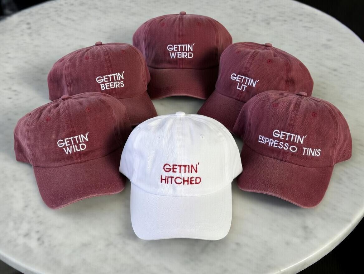 Gettin Hitched Embroidered Hat, Funny Bachelorette Party Caps, Bride ...