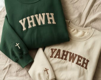 Sudadera bordada con el nombre hebreo de Dios, cuello redondo cristiano, suéter con fe en las Escrituras bíblicas, regalo de manga cruzada