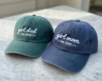 Gorra personalizada para mamá de niña, gorra personalizada para papá de niña, gorra bordada con el año de fundación, gorra de regalo para padres primerizos, anuncio de bebé personalizado, Día de la Madre