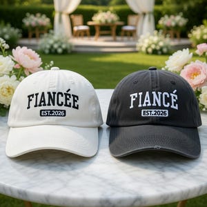 Custom Fiance Fiancee Embroidered Hat, Personalized Wedding Party Cap, Unique Bachelorette Bachelor Gift, Retro Style Engagement Squad Hat