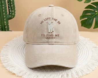 Gorra bordada "Dejó el 99 para encontrarme", divertida gorra cristiana, adorable prenda con versículo bíblico de cordero, gorra de béisbol vintage, regalo religioso