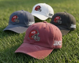 Custom Football Helmet Embroidered Hat, Personalized Name Number Cap, Football Player Gift, Varsity Sports Hat, Embroidery Cap, Game Day