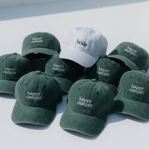 Happy Camper Bride Embroidered Hat, Bachelorette Party Camping Gift Cap, Embroidered Camp Bachelorette Hat, Bridal Party Gift, Bachelorette