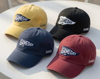Custom Gameday Embroidered Hat, Retro Pennant Sport Cap, Game Day Sports Fan Apparel, Tailgate Party Headwear, Cute Stadium Fan Gift Idea