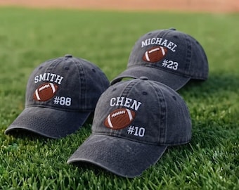 Custom Football Team Name Number Embroidered Dad Cap, Personalized Sports Fan Vintage Baseball Hat, Game Day Group Gift Accessories