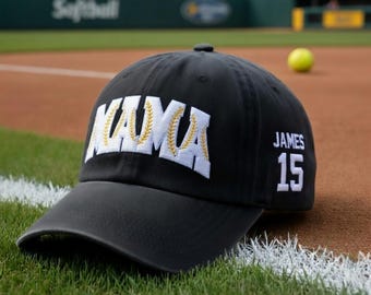 Gorra bordada personalizada para mamás de sóftbol, gorra amarilla personalizada con número de pelota, gorra bordada con el nombre de mamá de sóftbol, regalo para el día del partido, gorra para la madre del equipo