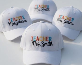 Gorra personalizada con nombre de profesor bordado, regalo de agradecimiento personalizado para educadores, gorra colorida para profesor bordada, gorro para el personal escolar