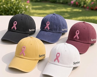 Custom Breast Cancer Fighter Embroidered Hat, Multi Color Pink Ribbon Cap, Cancer Support Group Gift, Hope & Courage Hat