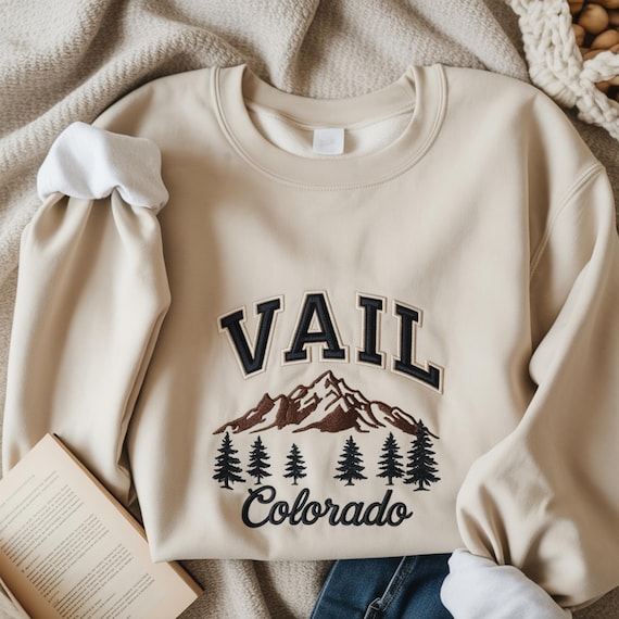 Vail Colorado Embroidered Sweatshirt, Mountain Adventure Sweatshirt, Adventure Sweatshirt, Gift for Hikers, Nature Lover Shirt