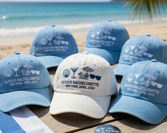 Sombrero personalizado para despedida de soltera en la playa, gorra bordada para el grupo de damas de honor, sombrero para vacaciones en la costa, regalo para el viaje de las chicas de la boda, regalo para el fin de semana de verano