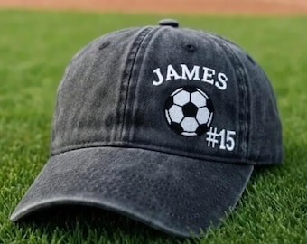 Gorra bordada personalizada para jugador de fútbol, gorra de fútbol con nombre y número personalizados, regalo de equipo deportivo para hijo, gorra bordada para el día del partido