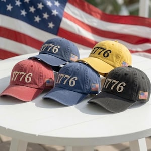 1776 USA Embroidered Hat, USA 250th Patriotic Cap, 4th of July American Flag Hat, Independence Day Semiquincentennial Freedom Parade Cap