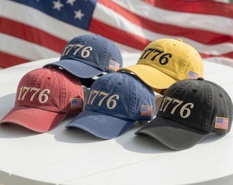 1776 USA Embroidered Hat, USA 250th Patriotic Cap, 4th of July American Flag Hat, Independence Day Semiquincentennial Freedom Parade Cap