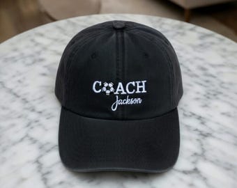 Gorra de fútbol personalizada bordada para entrenador, gorra con nombre de entrenador personalizado, regalo para el líder del equipo de fútbol, gorra bordada con balón de fútbol, regalo para el entrenador del día del partido