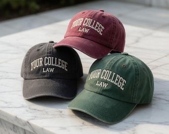 Gorra universitaria de derecho personalizada bordada, regalo de graduación universitario personalizado, gorra con el nombre de la universidad bordado, regalo para estudiantes de derecho, gorra para exalumnos