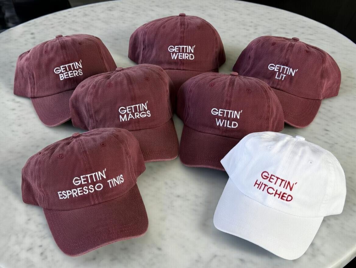 Gettin Hitched Embroidered Hat, Funny Bachelorette Party Caps, Bride ...
