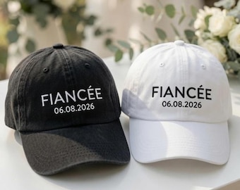 Custom Fiancée Date Embroidered Cap, Personalized Engagement Wedding Baseball Hat, Bride To Be Gift Matching Couple Accessories