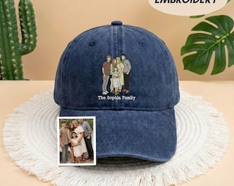 Gorra bordada con retrato personalizado, gorra personalizada con bordado de personas, regalo para mamá y papá, gorra con contorno familiar, gorra con retrato bordado