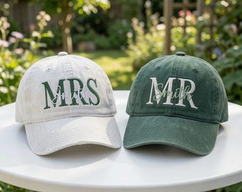 Custom Mr And Mrs Embroidered Hat, Personalized Couple Baseball Cap, Wedding Honeymoon Dad Hat, Newlywed Bride Groom Gift Cap