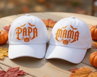 Custom Halloween Mama Papa Embroidered Dad Cap, Spooky Season Pumpkin Baseball Hat, Cute Fall Parent Gift Accessories